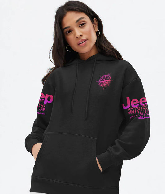 BlueJose Jeep Life Compass Pink Flag Hoodie