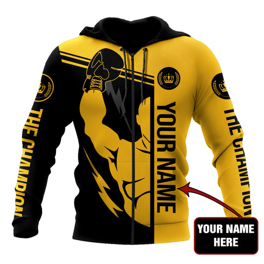 BlueJose Custom Name Yellow & Purple Boxing 3D Hoodie