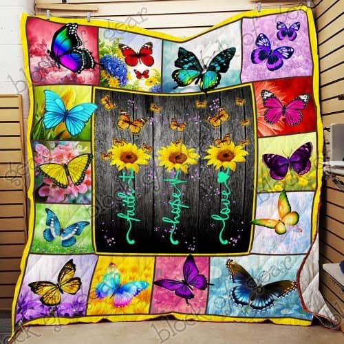 BlueJose Faith Hope Love Butterfly Quilt NH143