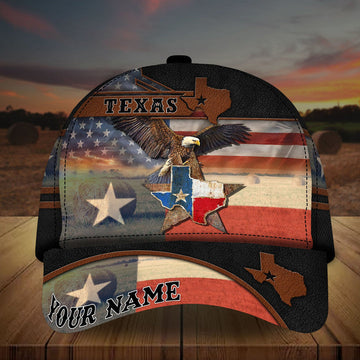 BlueJose Premium Texas Map Eagle Hanging Retro Cap Personalized