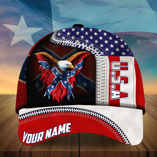 BlueJose Custom Name Eagle Civil War Flag Memories Cap
