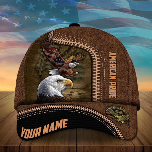 BlueJose Personalized Leather American Pride Eagle Patriotic Cap, Perfect Gift For Father'S Day