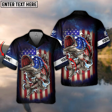 BlueJose Fishing With US Flag Personalized 3D Hawaiian Shirt