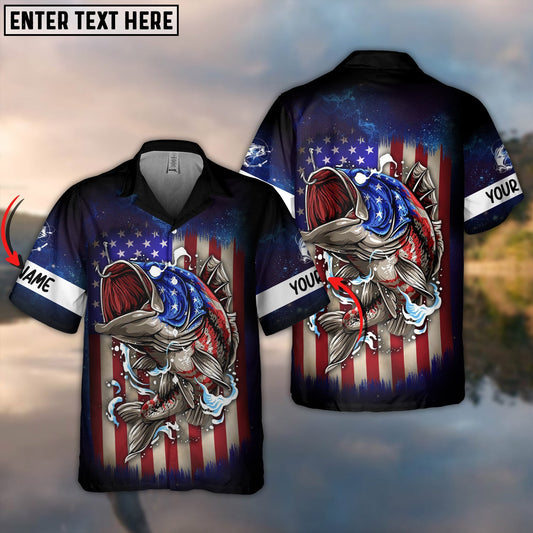 BlueJose Fishing With US Flag Personalized 3D Hawaiian Shirt