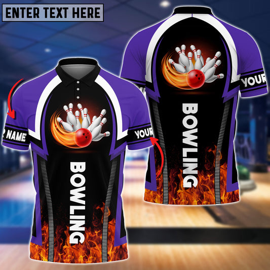 BlueJoses Purple Bowling Fire Pattern Premium Customized Name 3D Shirt