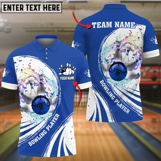 BlueJoses Blue Bowling Ball Crashing The Pins Water Pattern Customized Name All Over Printed Shirt