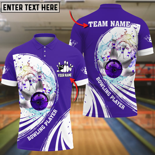 BlueJoses Purple Bowling Ball Crashing The Pins Water Pattern Customized Name All Over Printed Shirt