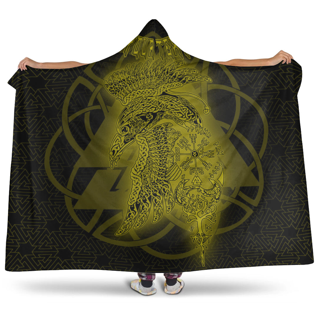 VikingStyle Hooded Blanket - Valknut Raven Gold Viking Homeset Hooded Blanket A95
