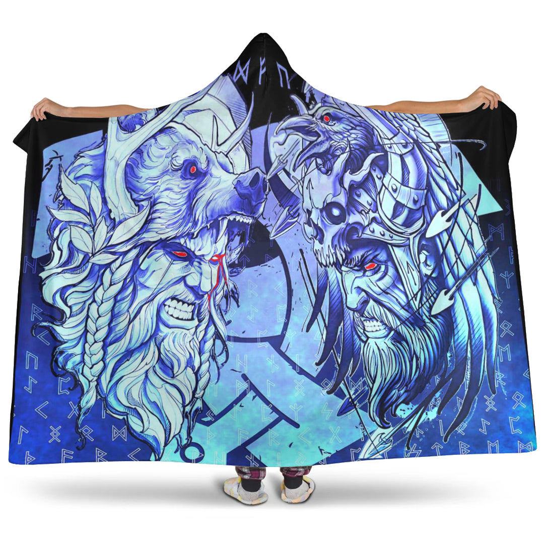 VikingStyle Hooded Blanket - Norse Warrior Berserker Blue Hooded Blanket A94