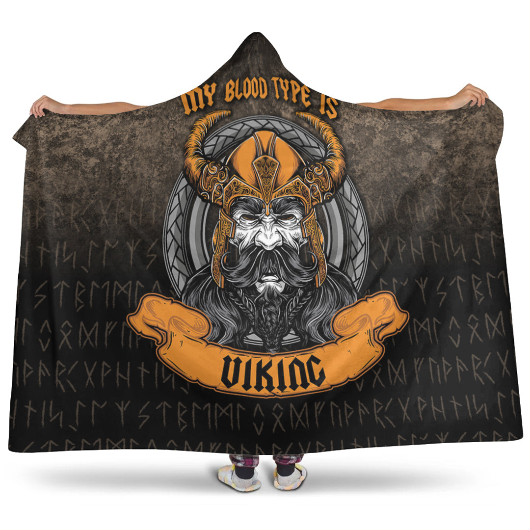 VikingStyle Hooded Blanket - My Blood Type is Viking Hooded Blanket A7