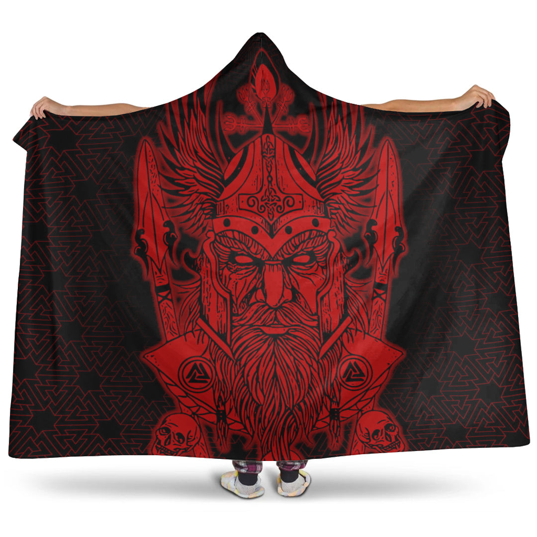 VikingStyle Hooded Blanket - Odin And Raven Red Viking Homeset Hooded Blanket A95
