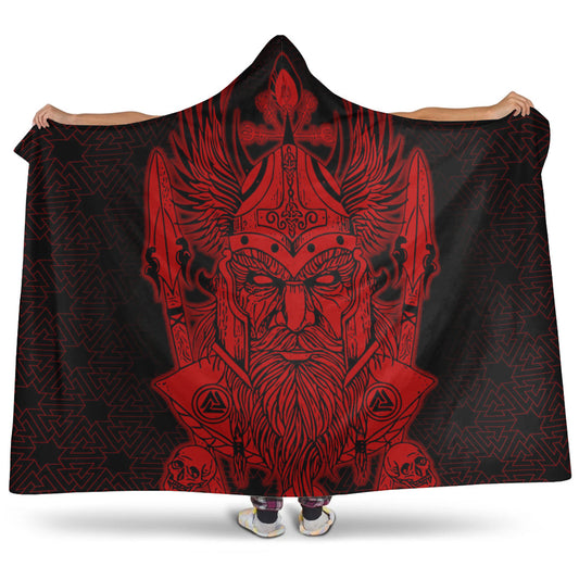 VikingStyle Hooded Blanket - Odin And Raven Red Viking Homeset Hooded Blanket A95