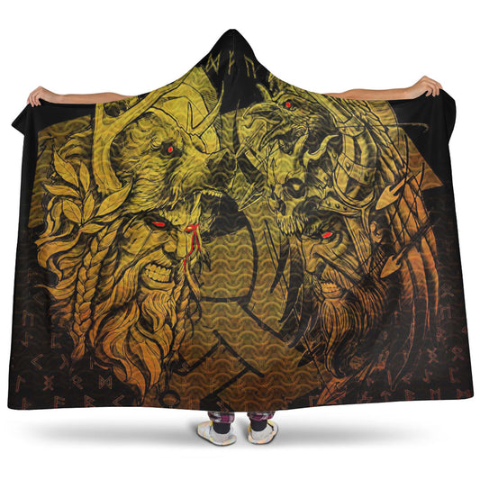 VikingStyle Hooded Blanket - Norse Warrior Berserker Gold Hooded Blanket A94