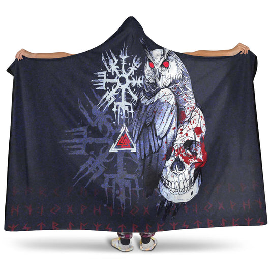 VikingStyle Hooded Blanket - Viking Owl Skull Blood Blue Style Hooded Blanket A94