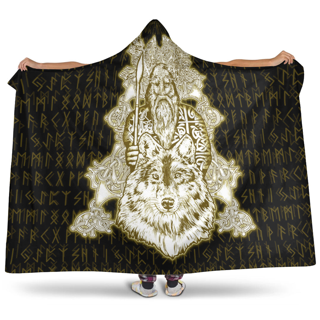 VikingStyle Hooded Blanket -Odin Wolf Viking Set Gold Hooded Blanket A95