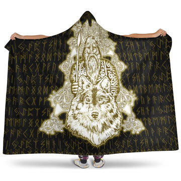 VikingStyle Hooded Blanket -Odin Wolf Viking Set Gold Hooded Blanket A95