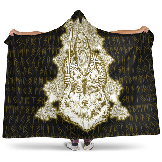 VikingStyle Hooded Blanket -Odin Wolf Viking Set Gold Hooded Blanket A95