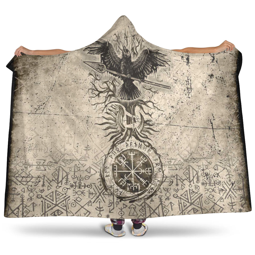 VikingStyle Hooded Blanket - Viking Raven Carry Spear of Odin Vintage Hooded Blanket A35