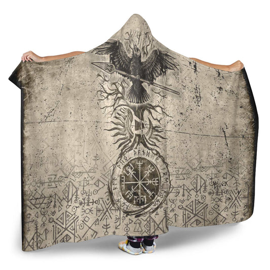 VikingStyle Hooded Blanket - Viking Raven Carry Spear of Odin Vintage Hooded Blanket A35