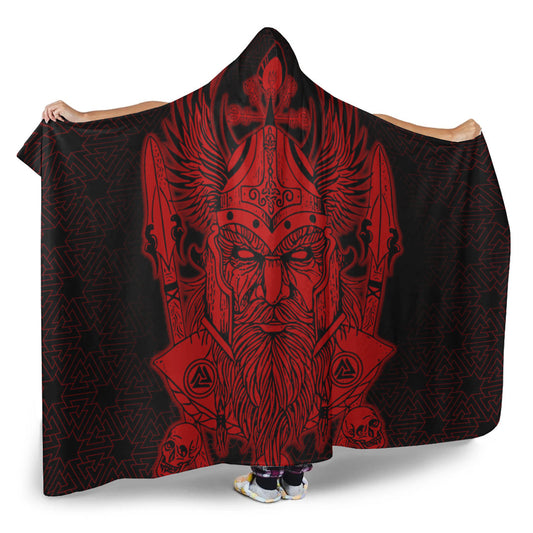 VikingStyle Hooded Blanket - Odin And Raven Red Viking Homeset Hooded Blanket A95
