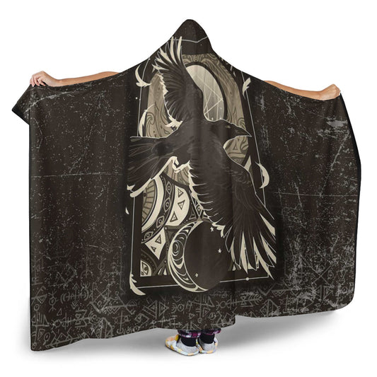 VikingStyle Hooded Blanket - Viking Raven Celtic Sun and Moon Hooded Blanket A35