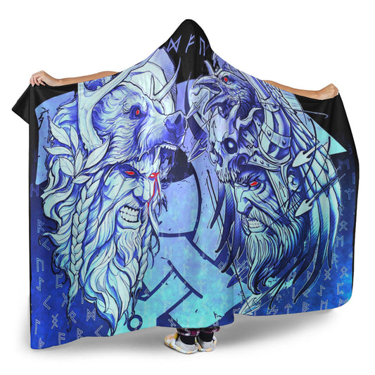 VikingStyle Hooded Blanket - Norse Warrior Berserker Blue Hooded Blanket A94