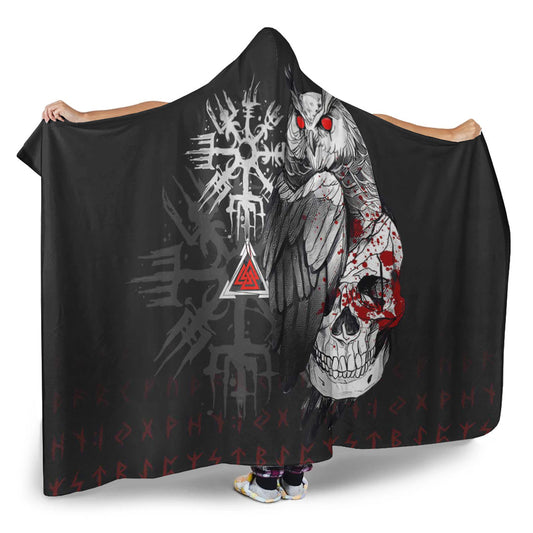 VikingStyle Hooded Blanket - Viking Owl Skull Blood Style Hooded Blanket A94