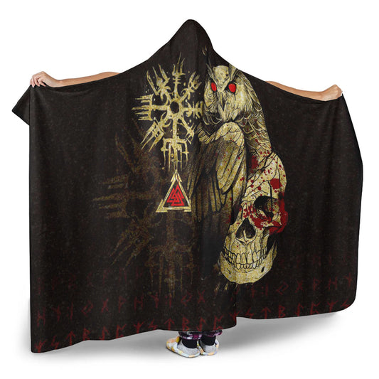 VikingStyle Hooded Blanket - Viking Owl Skull Blood Gold Style Hooded Blanket A94