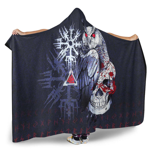 VikingStyle Hooded Blanket - Viking Owl Skull Blood Blue Style Hooded Blanket A94