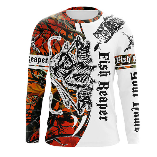 BlueJose Halloween Fish Skeleton Custom Name Long Sleeve Fishing Shirts