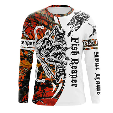 BlueJose Halloween Fish Skeleton Custom Name Long Sleeve Fishing Shirts