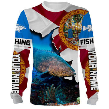 Bluejose Goliath Grouper Fishing 3D Florida Flag Patriot Custom Name All Over Print Shirts - Personalized Fishing Gifts