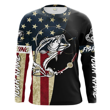Bluejose Personalized Bass Fishing American Flag Personalized Name 3D Shirts