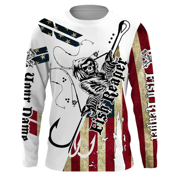 BlueJose Halloween Fish Reaper American Flag Custom Name Long Sleeve