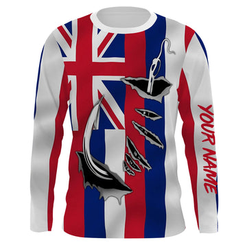 Bluejose Hi Fishing 3D Fish Hook Hawaiian Flag   Quick-Dry Custom Long Sleeves Shirts  Personalized  Gift For Fishing Loversâ 