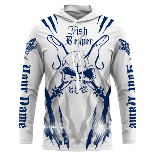 BlueJose Halloween Skull Fish Reaper Custom Long Sleeve Fishing Shirts