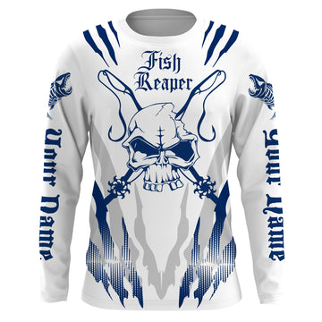 BlueJose Halloween Skull Fish Reaper Custom Long Sleeve Fishing Shirts