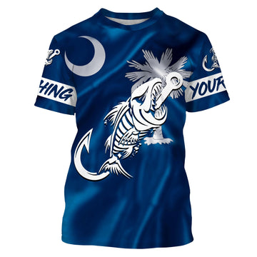 BlueJose Custom South Carolina Flag Fish Hook Skull Fishing Shirt