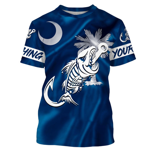 BlueJose Custom South Carolina Flag Fish Hook Skull Fishing Shirt