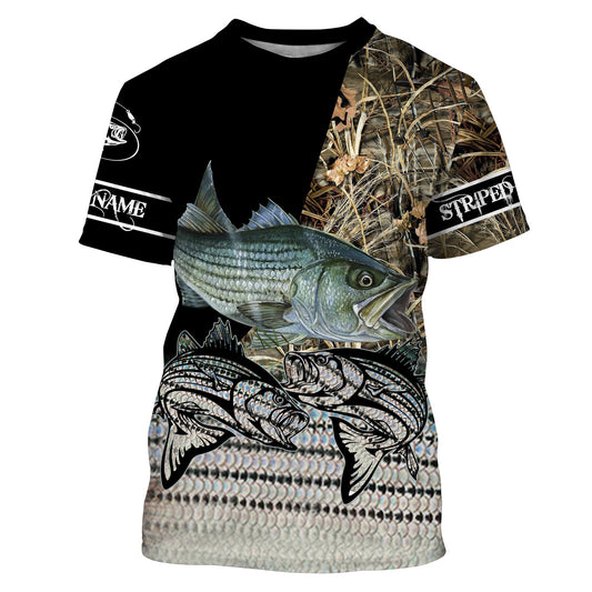 BlueJose Striped Bass Striper Fishing Silver Scales Camo Custom Name Shirt