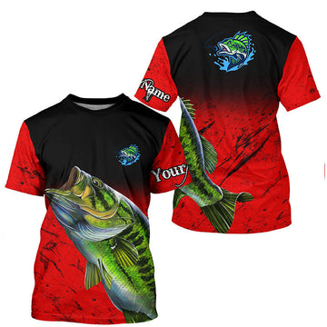 BlueJose Custom Name Red Largemouth Bass Fishing Shirt