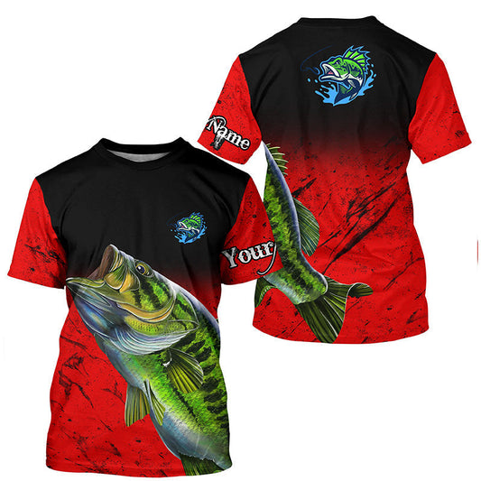 BlueJose Custom Name Red Largemouth Bass Fishing Shirt