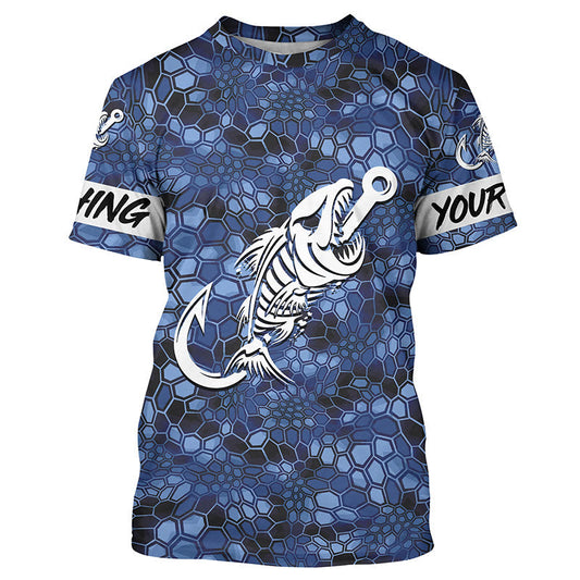 BlueJose Custom Blue Camo Fishing Shirt Fish Hook Skull