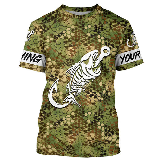 BlueJose Personalized Fish Hook Skull Green Camo Shirt