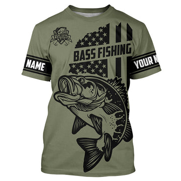 BlueJose Bass Hunter Fishing American Flag Custom Name Shirt
