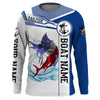 Bluejose Sailfish Fishing American Flag Custom Name And Boat Name Performance Long Sleeve Fishing Shirts, Patriotic Fishing Gifts