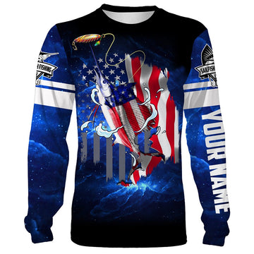Bluejose Sailfish Fishing 3D American Flag Patriot Customize Name All Over Print Shirts - Personalized Fishing Gift