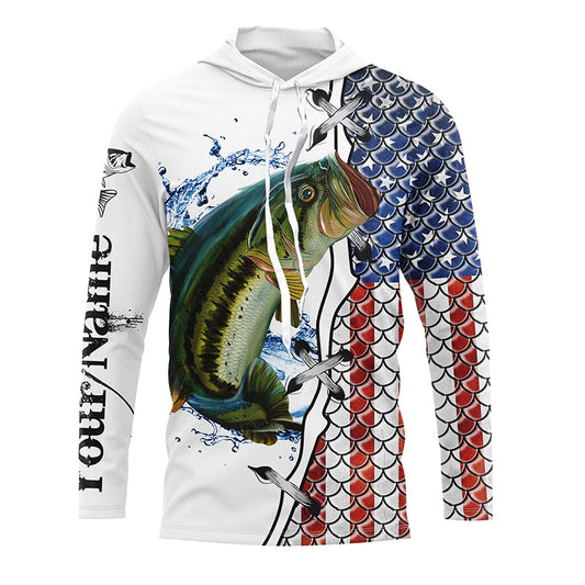 Bluejose American Flag Largemouth Bass Patriotic Fishing Customize Name 3D Shirts