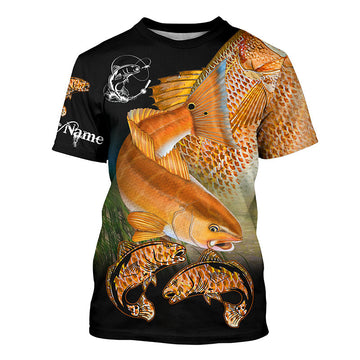 BlueJose Redfish Puppy Drum Customize Name Fishing T-Shirt