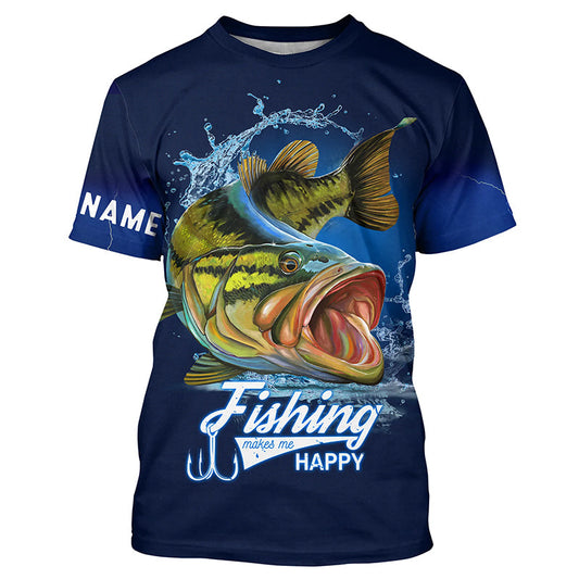 BlueJose Fishing Makes Me Happy Customize Name Shirt